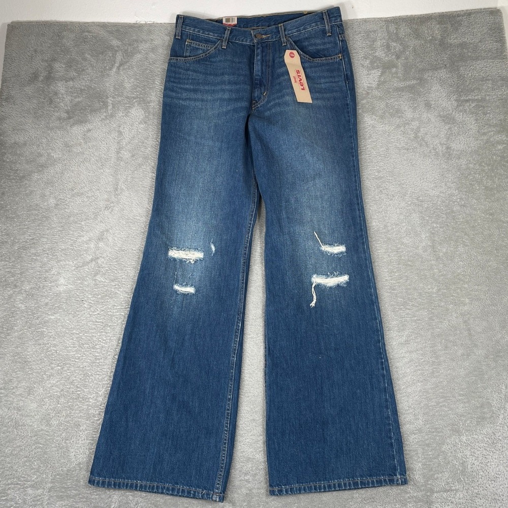 Levis Wide Leg Jeans Womens 29 Blue Distressed‎ Denim Y2K Flare High Rise Pants